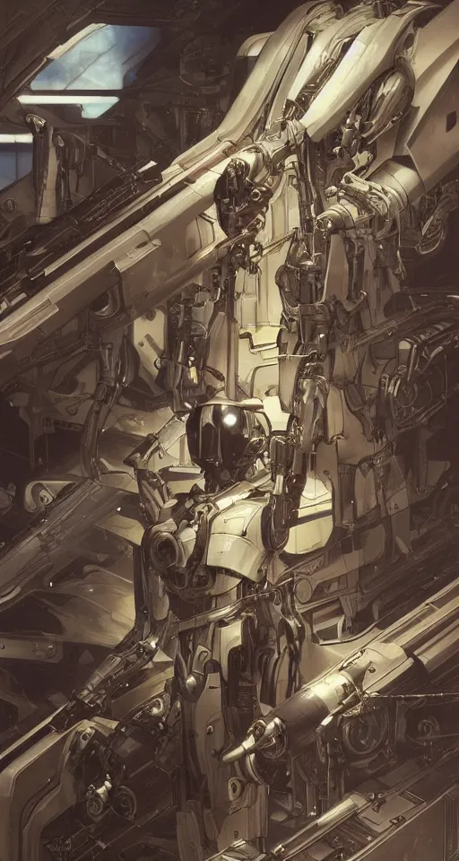 Prompt: digital artwork, illustration, cinematic camera, a cyborg pilot in the cockpit of a battle droid, intricate machinery, biomechanics, the ghosts in the machine, cyberpunk concept art by artgerm and Alphonse Mucha and Greg Rutkowski, highly detailed, elegant, intricate, sci-fi, sharp focus, Trending on Artstation HQ, deviantart