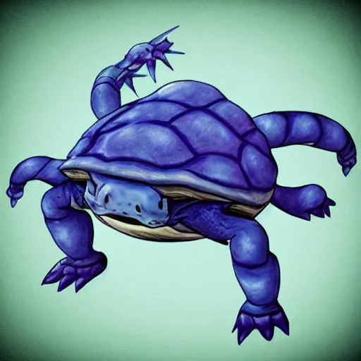 Image similar to a mixture between gengar and blastoise, ghost turtle pokemon hybrid, water and darkness