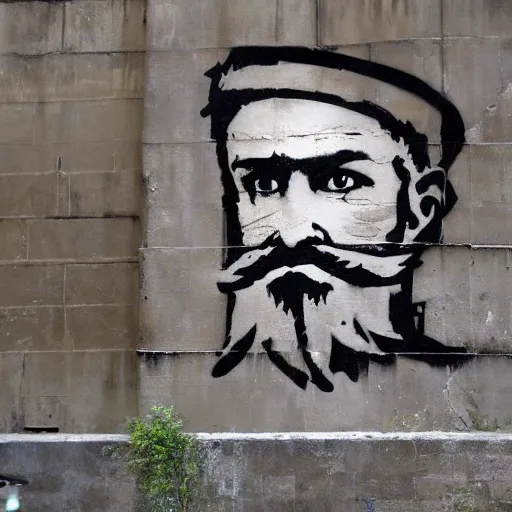 Prompt: banksy, georgian bearded king graffiti, real life, sharp focus