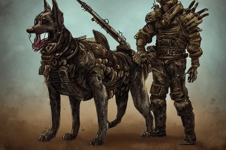 Image similar to a good ol'hound dog fursona ( from the furry fandom ), heavily armed and armored facing down armageddon in a dark and gritty version from the makers of mad max : fury road. witness me.