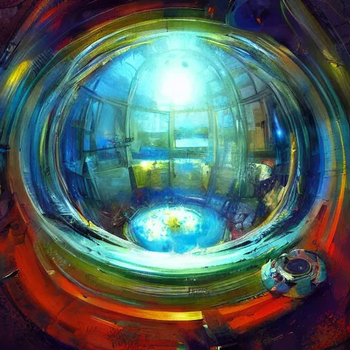 Prompt: a bowl that is portal to another dimension. in the style of john berkey. trending on artstation and deviantart. digital art.