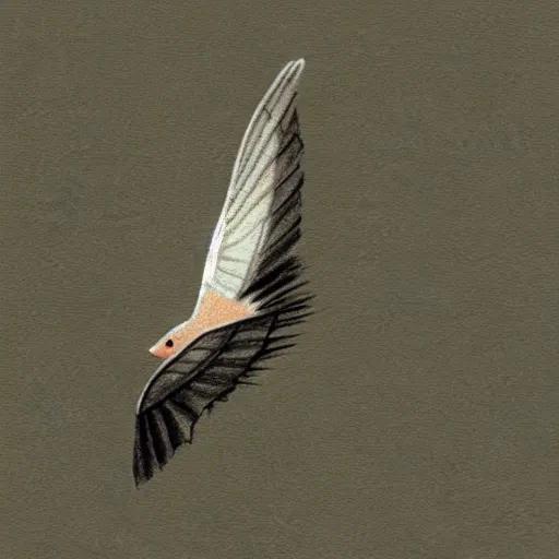 Prompt: illustration of a tiny bird flying out of an ear