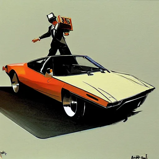 Prompt: concept art for a car unicycle, painted by syd mead, high quality