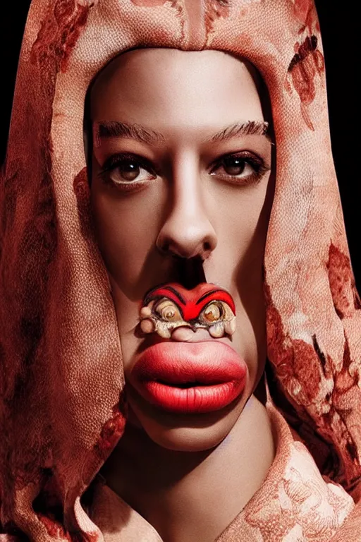 Prompt: dolce & gabbana campaign featuring jar jar binks as a female cowgirl, long eyeslashes, huge juicy lips, big seductive eyes, unprocessed colors, # nofilter, realistic vfx simulation