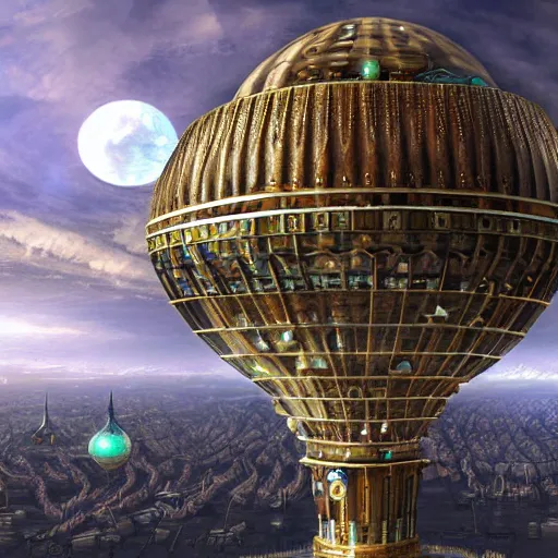 Image similar to enormous flying city!! in a gigantic faberge egg, sky!!!, steampunk, aetherpunk, skydocks, fantasy art, unreal engine,