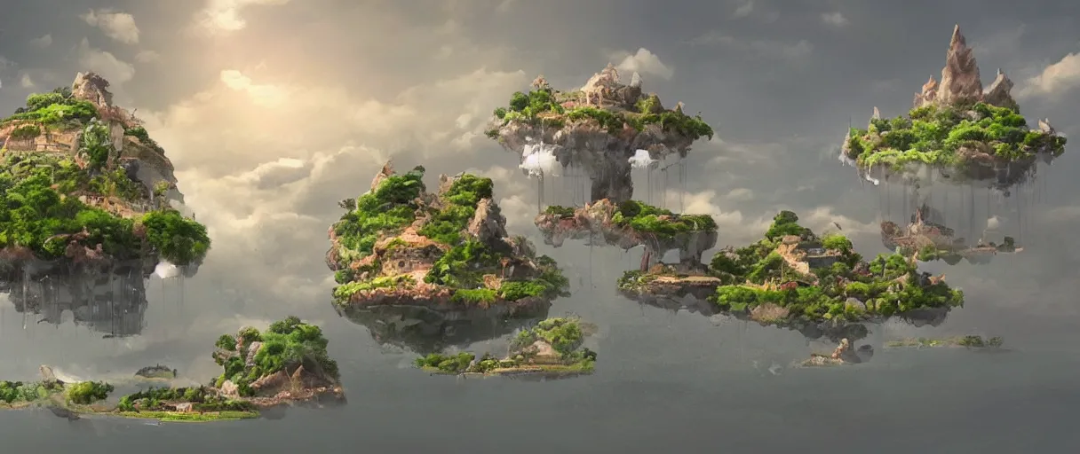Prompt: floating islands concept art