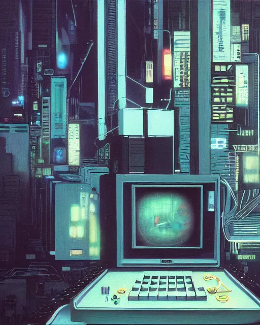 Image similar to a console of 8 0 s era technology, vintage shapes, retro technology, vintage color. ghost in the shell style by wayne barlow, oil on canvas, deep depth of field, masterpiece, cinematic composition, hyperdetailed