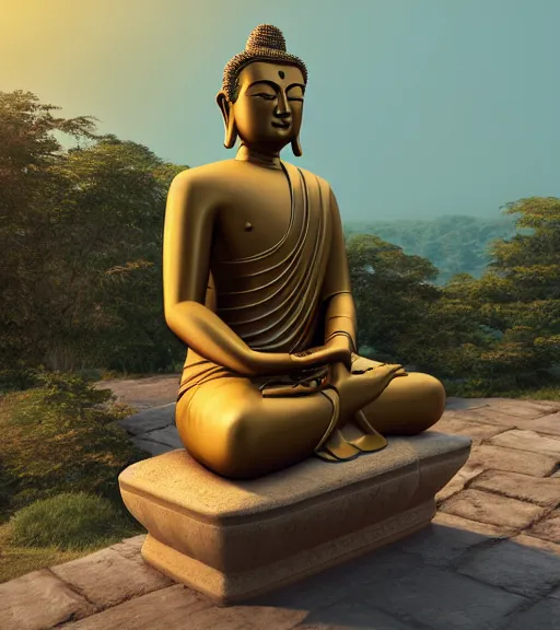 Image similar to full body portrait of buddha meditating statue, film photo, cgsociety, octane render, trending on artstation, artstationHD, artstationHQ, unreal engine, 4k, 8k