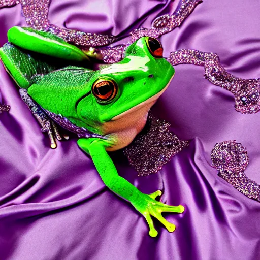 Prompt: frog wearing a prom dress, 4k photography