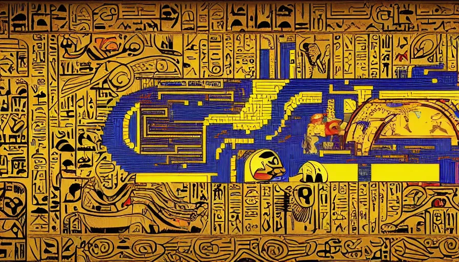 Image similar to pacman video game in the style of egyptian hieroglyphs, hyperdetailed, artstation, cgsociety, 8 k