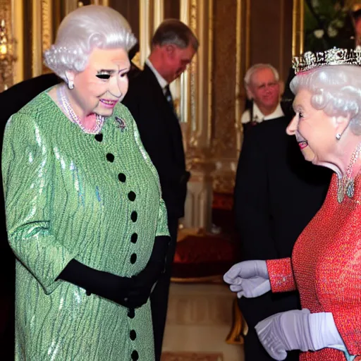 Image similar to queen elizabeth ii meets a reptilian