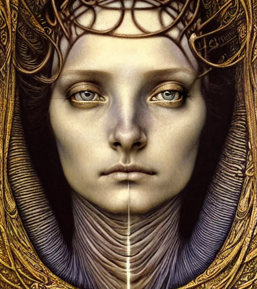 Image similar to detailed realistic beautiful young medieval queen of mars face portrait by jean delville, gustave dore and marco mazzoni, art nouveau, symbolist, visionary, gothic, pre - raphaelite. horizontal symmetry by zdzisław beksinski, iris van herpen, raymond swanland and alphonse mucha. highly detailed, hyper - real, beautiful