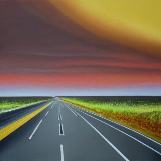 Image similar to depression highway, oil and acrylic on canvas, surrealism, high detail