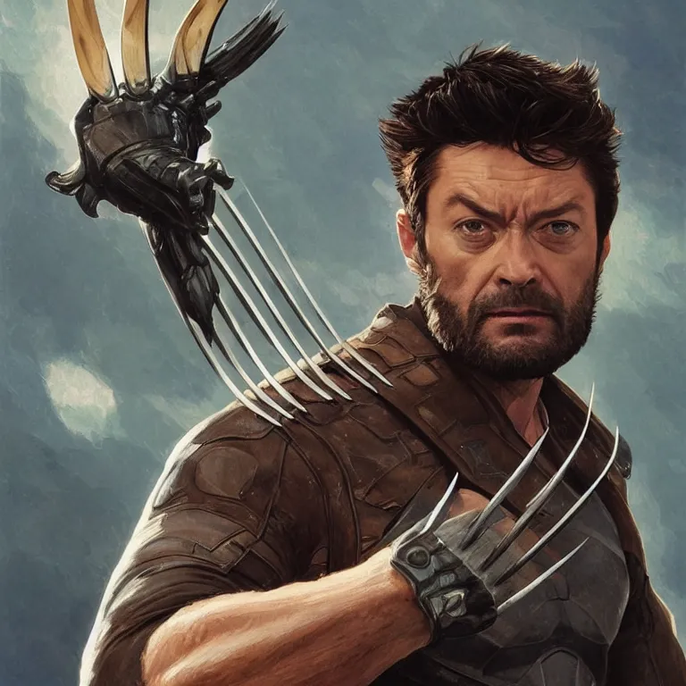 Image similar to Karl Urban as Wolverine, highly detailed, digital painting, artstation, concept art, smooth, sharp focus, illustration, ArtStation, art by artgerm and greg rutkowski and alphonse mucha and J. C. Leyendecker and Edmund Blair Leighton and Katsuhiro Otomo and Geof Darrow and Phil hale and Ashley wood and Ilya repin and Charlie Bowater