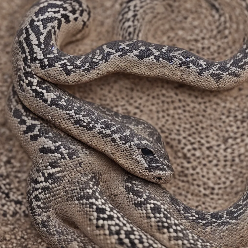 Prompt: diadem snake head in a desert, professional closeup photo, f / 2