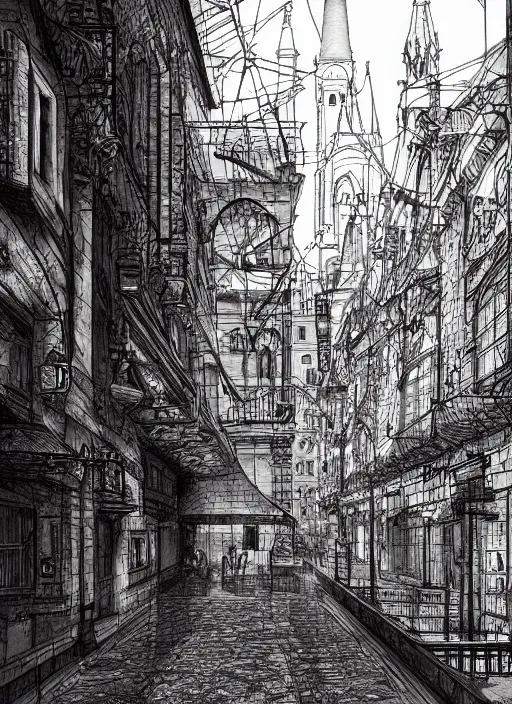 Image similar to Budapest , Dynamic lighting, cinematic, extremely high detail, photo realistic, cinematic lighting, pen and ink, intricate line drawings, post processed, artstation, matte painting, style by Paru Itagaki