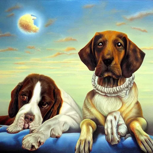 Image similar to dog dreams, surrealism, oil on canvas, high detail, masterpiece