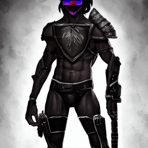 Image similar to a male teenager dark elf with hoofs wear googles, cyberpunk, artstation