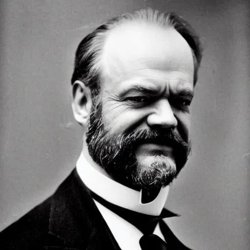 Prompt: headshot edwardian photograph of kelsey grammer, 1 9 2 0 s, sinister, evil, realistic face, 1 9 1 0 s, grainy, victorian, soft blur, by ernst haeckel