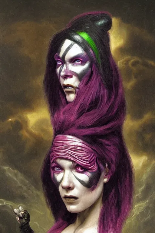 Prompt: Baroque painting of Gamora, inspired by Gustav Moreau and Wayne Barlowe, exquisite detail, hyper realism, ornate, exquisite detail, cute face