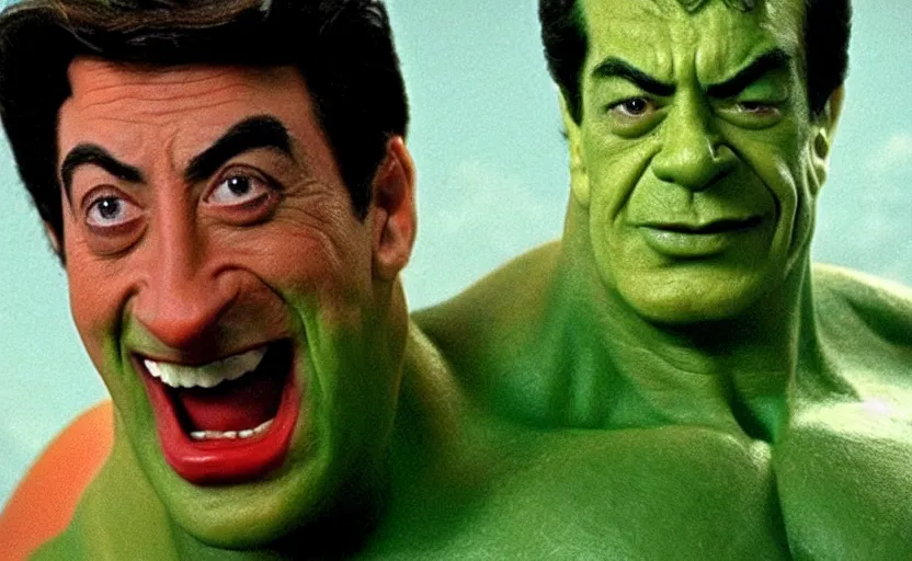 Image similar to peewee herman as the hulk, cinematic movie still