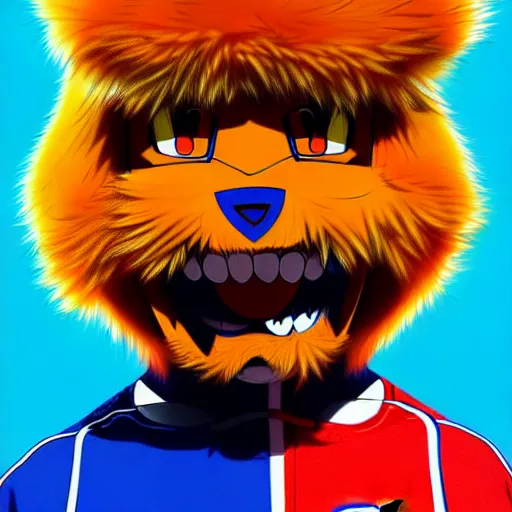 Image similar to anime Portrait of Youppi the Habs Montreal Canadiens Mascot as a very cute powerful and friendly pokemon, highly detailed anime, high evolution, 1990s, legendary, smooth, sharp focus, dynamic lighting, intricate, trending on ArtStation, illustration pokemon, art by WLOP