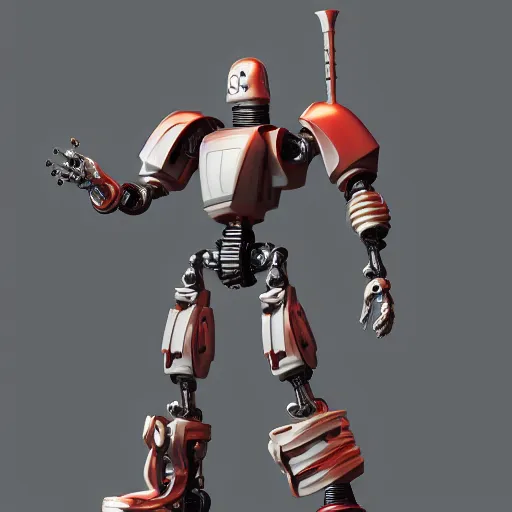 Image similar to a toy figure of a robot with a sword, a raytraced image by Yoshiyuki Tomino, polycount, toyism, marvel comics, polycount, made of trash