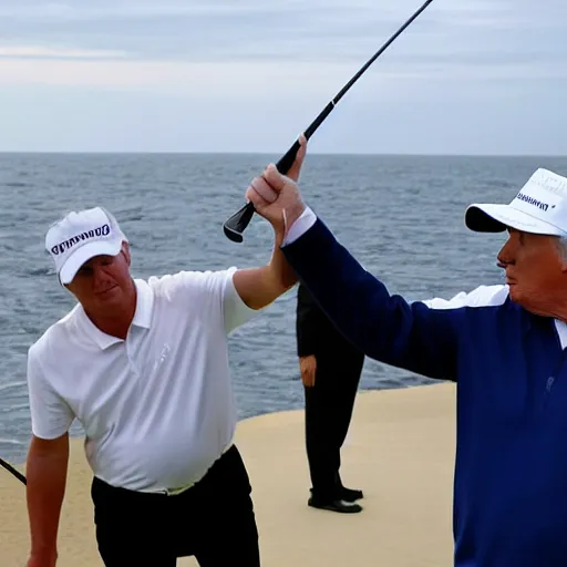 Prompt: donald trump playing golf at sea