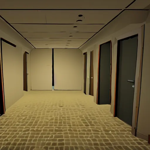 Prompt: The Backrooms liminal space, The Stanley Parable