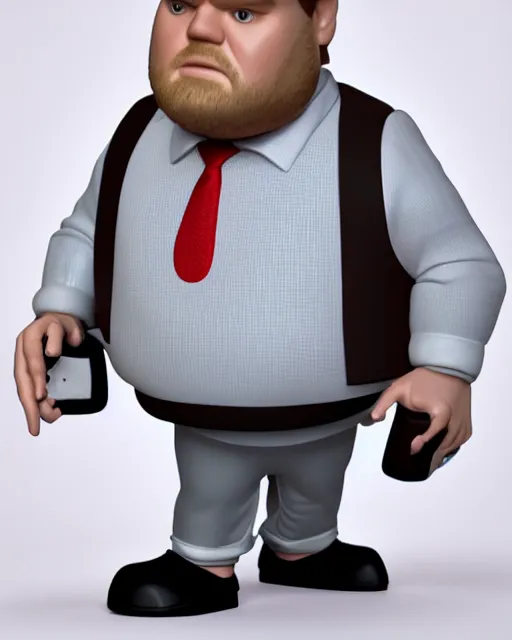 Prompt: full body 3d render of James Corden as a funko pop, studio lighting, white background, blender, trending on artstation, 8k, highly detailed , intricate details