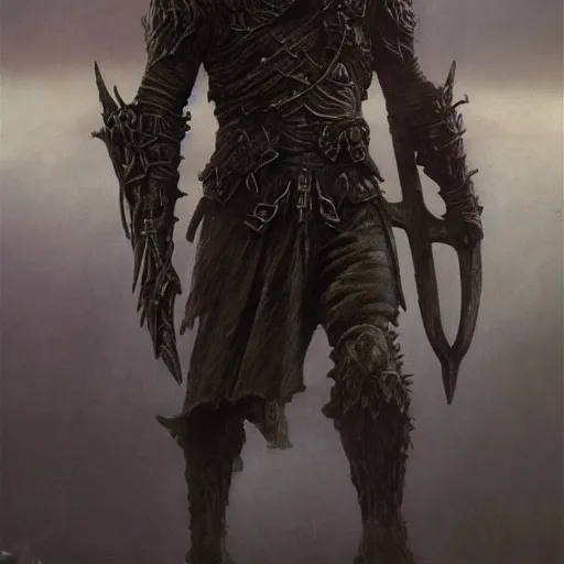 Image similar to warrior concept, beksinski, age of sigma art, ruan jia, dark soul armor concept, trending on artstation, wayne barlowe, adrian smith fantasy art, elden ring art, the hobbit art, lord of the ring art, infinity blade armor