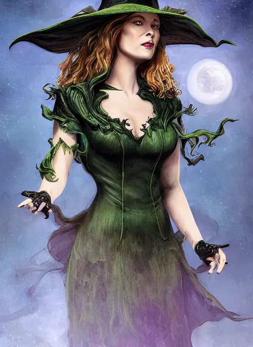Prompt: beautiful female witch, rebecca romijn as wicked witch of the west, full body character concept, art nouveau, super powers, fantasy, intricate, elegant, highly detailed, digital painting, artstation, concept art, shining, sharp focus, illustration, art by stanley lau