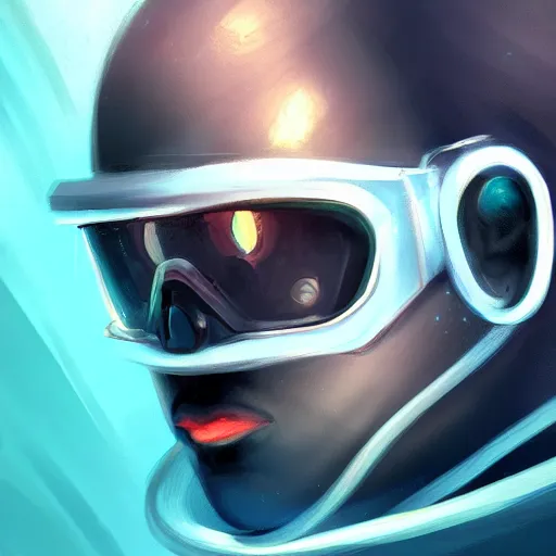 Prompt: a profile photo of a diver in an ocean, side profile, sci-fi, elegant, sinister,highly detailed, digital painting, artstation, concept art, smooth, sharp focus, illustration