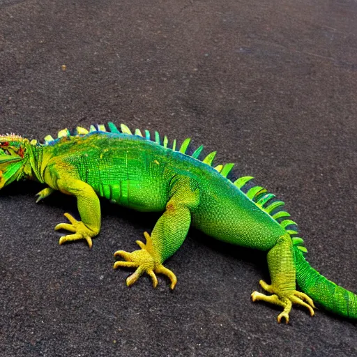 Image similar to a humongous iguana LAYING laying laying on earth outside space