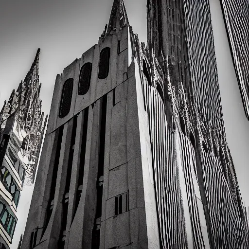 Image similar to exploring the streets of a megalopolis in the style of gothic brutalist architecture