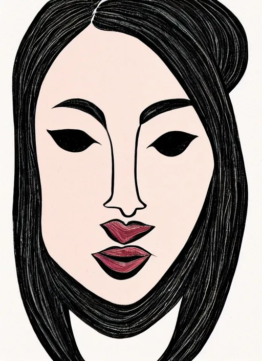 Image similar to a portrait of a cute, playful young woman, head and shoulders, stylized, strong lines by laura brouwers