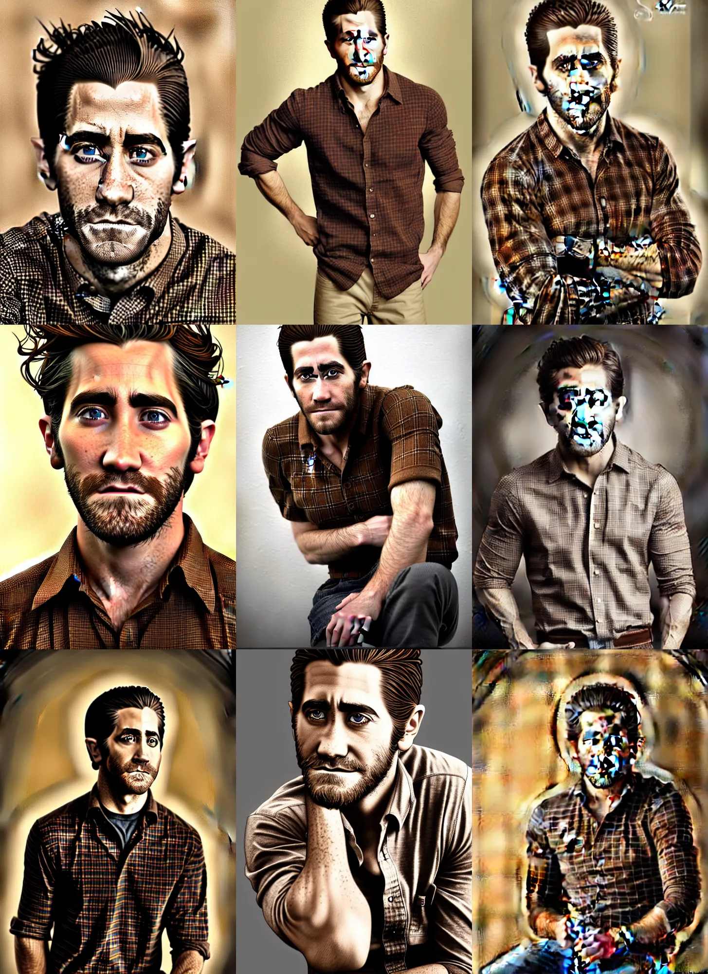 Prompt: jake gyllenhaal from 2010, brown hair, khakis, plaid shirt, diffuse lighting, fantasy, intricate, elegant, highly detailed, lifelike, photorealistic, digital painting, artstation, illustration, concept art, smooth, sharp focus, art by John Collier and Albert Aublet and James jean and Brian froud and ross tran and Artem Demura and Alphonse Mucha