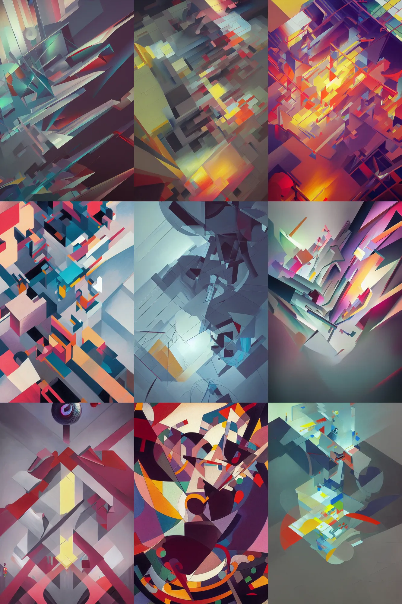 Prompt: nonlinear. highly detailed, digital painting, artstation, abstract art, smooth, sharp focus, illustration, unreal engine 5, 8 k, art by malevich and artgerm and el lissitzky and andre masson and lovecraft