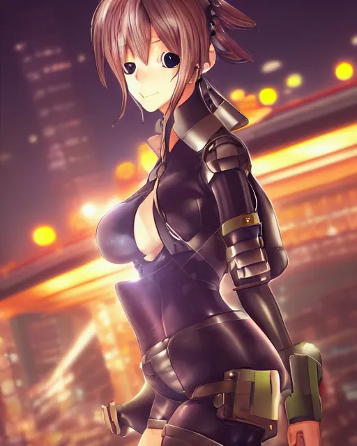 Image similar to full body portrait of anime girl in mechanic armor in night tokyo by makoto sinkai, perfect face, fine details