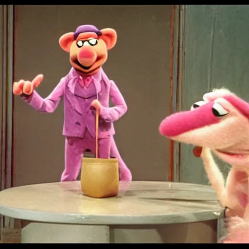 Prompt: the pink panther in the muppet show