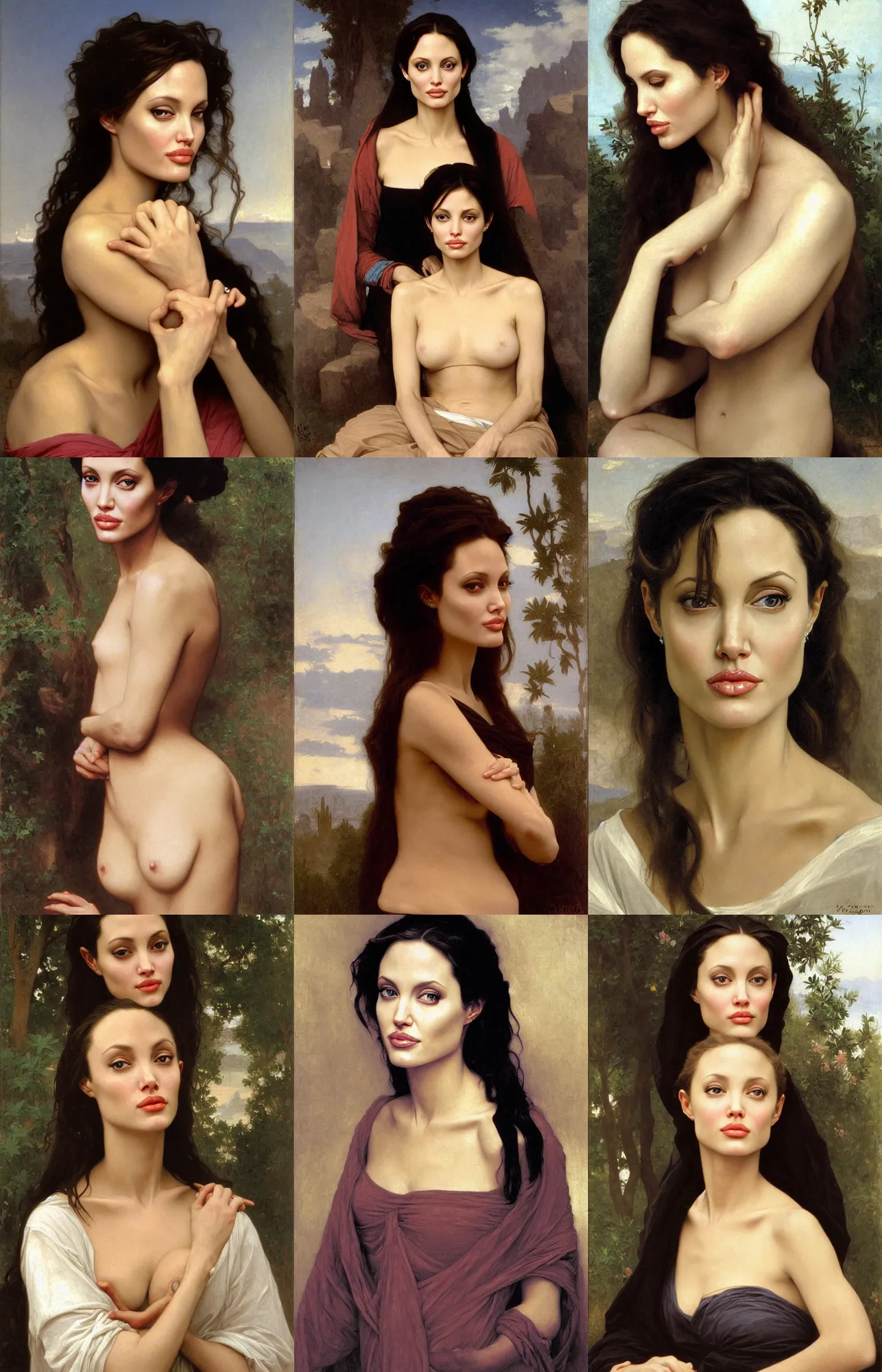 Prompt: painting of angelina jolie by william bouguereau