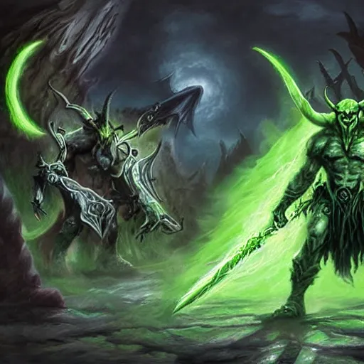 Image similar to illidan stormrage painting grandiose fantasy slaying demons