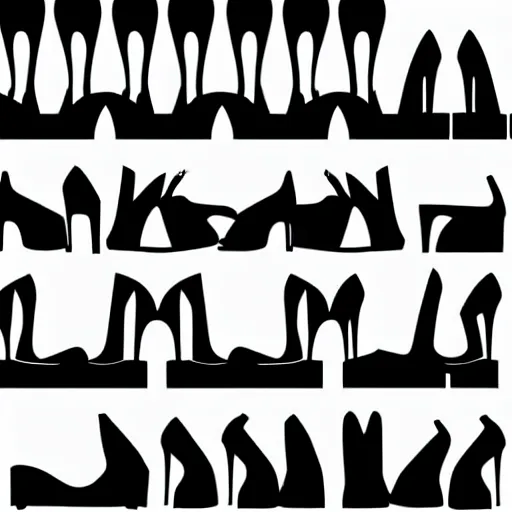 Image similar to Set of different woman platform shoe silhouettes, vector art. black white,