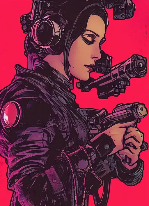 Image similar to cyberpunk spy babe. night vision. portrait by ashley wood and alphonse mucha and laurie greasley and josan gonzalez and james gurney. spliner cell, apex legends, rb 6 s, hl 2, d & d, cyberpunk 2 0 7 7. realistic face. dystopian setting.