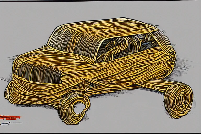 Prompt: car made of spaghetti, concept art