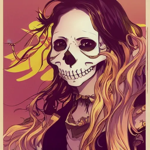 Image similar to anime manga skull portrait girl female skeleton illustration sunset artgerm comic Geof Darrow and Ashley wood and Ilya repin and alphonse mucha pop art nouveau