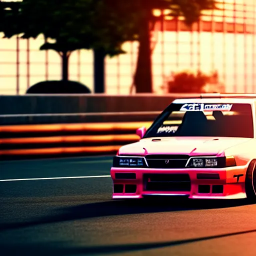 Prompt: a car drifting JZX100 on Ebisu Circuit, Shibuya prefecture, city sunset, cinematic color, photorealistic, highly detailed, bokeh, DOF, octane render