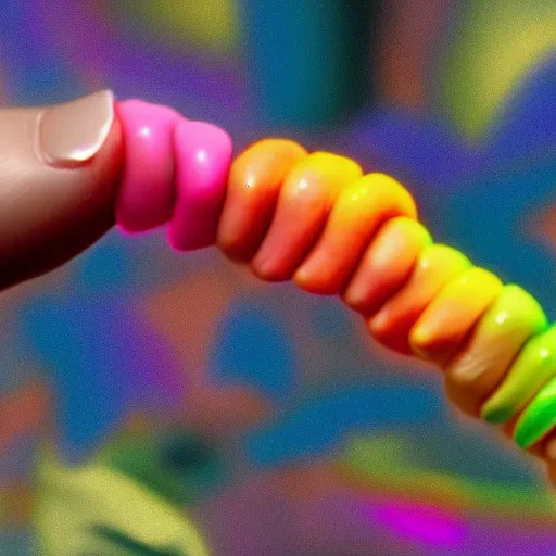 Image similar to a persons nail wriggling out of his finger, bright colors, vfx,