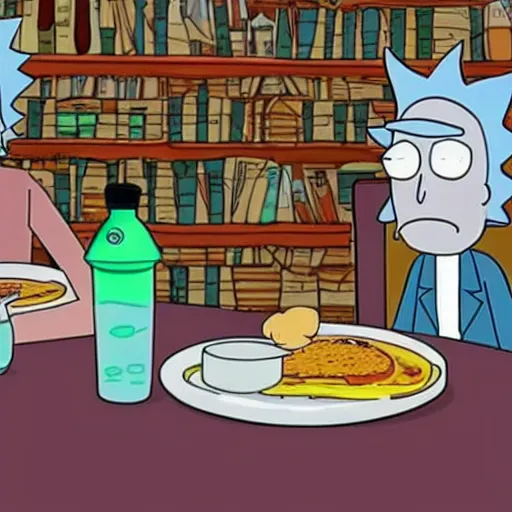 Image similar to Rick and Morty having breakfast in Paris