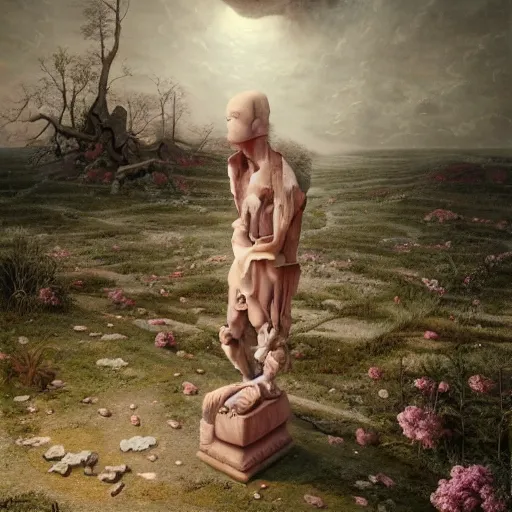 Prompt: hyperrealistic surrealism, dreamscape, david friedrich, award winning masterpiece with incredible details, zhang kechun, a surreal vaporwave vaporwave vaporwave vaporwave vaporwave painting by thomas cole of a gigantic broken mannequin head sculpture in ruins, astronaut lost in liminal space, highly detailed, trending on artstation